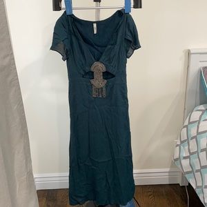 V neck dress with beaded chest